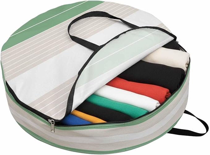Storage Bag Cream Striped Round Storage Totes Bins Closet Organizers with Zippers & Handle Ombre Green Stripes Clothes Storage Container for Bedroom Dorm Space Saving Packing Supplies Moving Bags