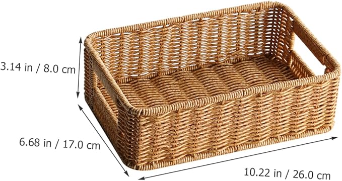Rattan Storage Basket Wicker Tray Cutlery Basket Small Round Basket Coffee Condiment Holder Hanging Baskets for Storage Large Utensil Drawer Organizer Hamper Sundries Container Pp