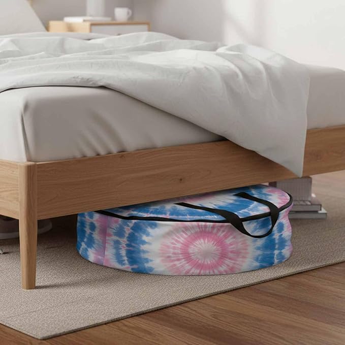 Storage Bag Blue Pink Tie Dye Round Storage Totes Bins Closet Organizers with Zippers & Handle Bohemian Tribal Style Clothes Storage Container for Bedroom Dorm Space Saving Packing Supplies Bags