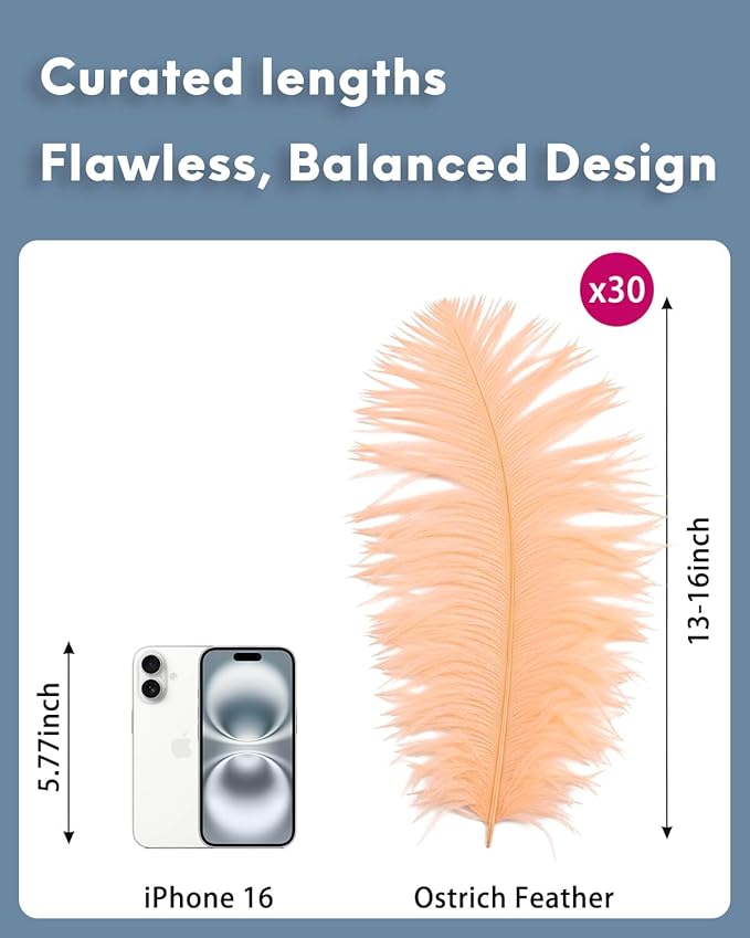 30pcs Champagne Ostrich Feathers Natural Bulk 13-16in(33-40cm) Vase Craft Wedding Home Party Centerpieces Christmas Day Decoration
