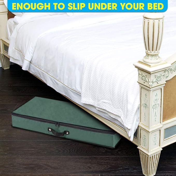 Primode Wrapping Paper Storage Container | Under Bed Gift Wrap Organizer for 30 Inch Rolls | 31”x13.5”x4.5” | 600D Oxford Material | Box Holder with Pockets for Ribbon, Bows, and Accessories (Green)