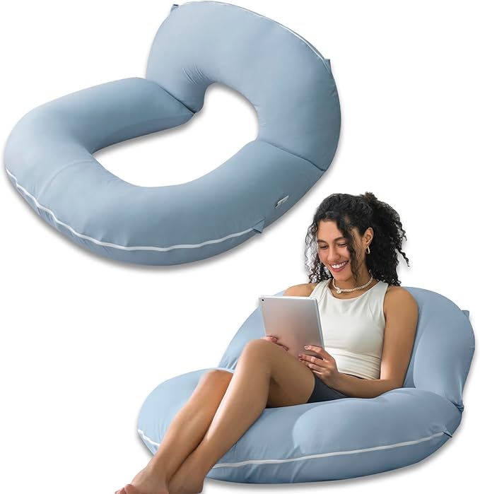 INSEN Reading Pillow, Back Pillow for Sitting in Bed for Reading, Nurse & Relax, Reading Pillow for Adults, Moms & Kids, Sit Up Pillow for Bed, Natural Blue