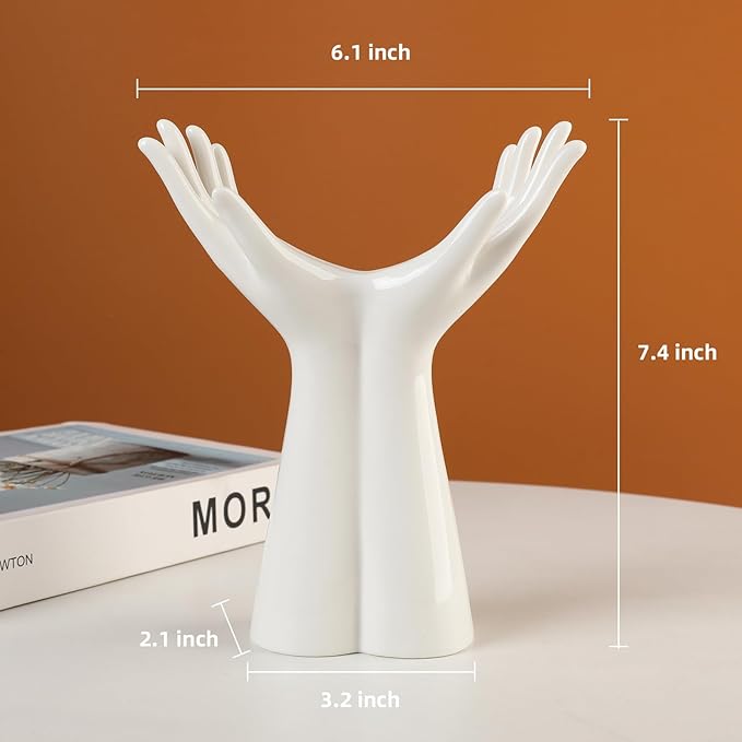 White Ceramic Hand Vase, Arm Bud Flower Vase Cute Unique Boho Minimalism Female Form Body Aesthetic Decorative Modern Nordic Style for Home Living Room Office Decor (Medium)