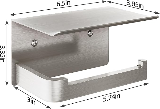Gypie Toilet Paper Holder with Phone Shelf, Brushed Nickel Toilet Paper Holder Wall Mount, Rustproof Stainless Steel Bathroom Storage