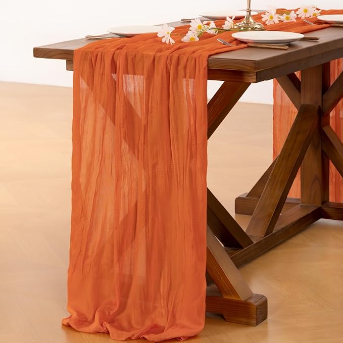 Socomi 6pcs Orange Cheesecloth Table Runner Easter Spring Boho Rustic Gauze 120 inch 10FT Cheese Cloth Runner for Wedding Party Baby Shower Birthday Home Decor Holiday Decorations