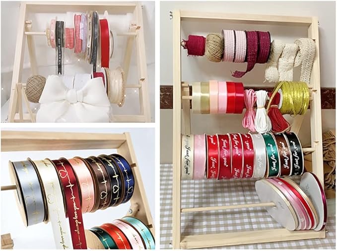 Free Standing Wooden Gift Wrapping Paper Storage Holder,Home Studio Ribbon Organizer Display Rack, Easy to Assemble(40x40cm)