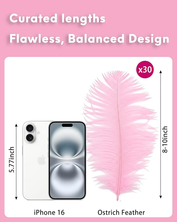 30pcs Light Pink Ostrich Feathers Natural Bulk 8-10inch(20-25cm) Vase Craft Wedding Home Party Centerpieces Christmas Day Decoration