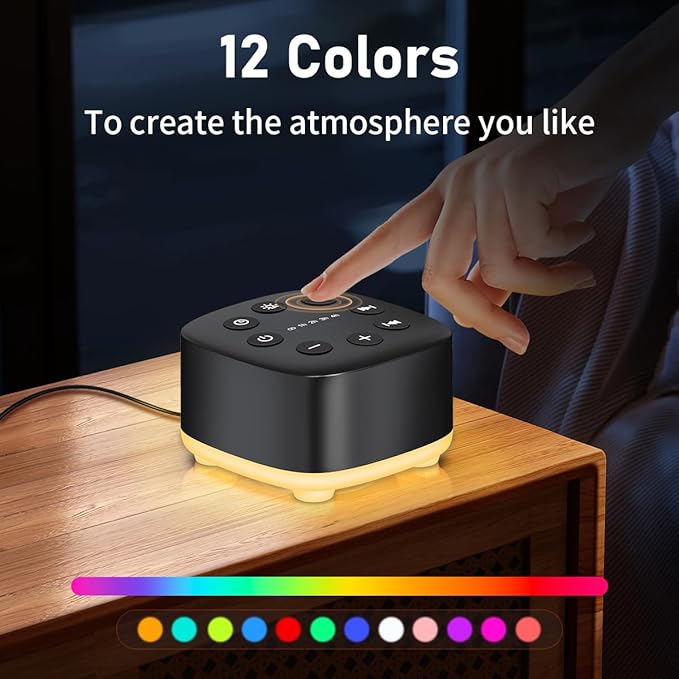 Meditation White Noise Sound Machine 30 Soothing Sounds with 32 Volume Control 12 Night Light 5 Timers Portable Sleep Machine for Travel Powered by AC or USB Sleep Therapy for Baby Kids Adults (Black)
