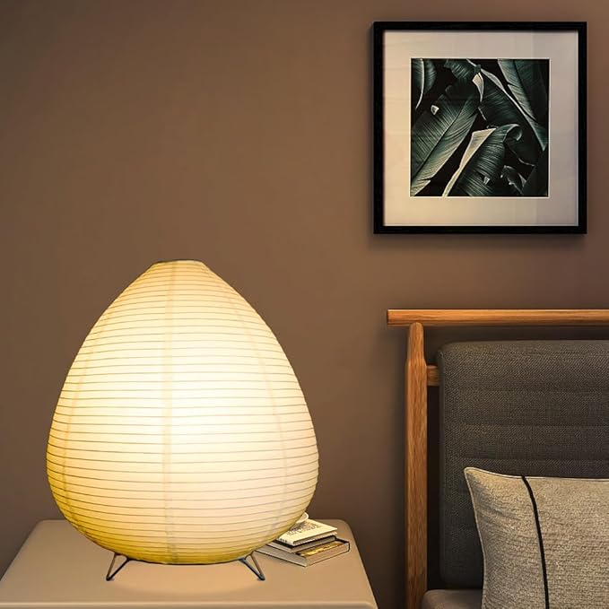 Small Table Lamp, Cute Paper Lamp, Ambient Lighting Lamp, Cozy Bedside Lamp, Minimalist Warm Glow Light for Bedroom Living Room Kids Room Dorm (White, 12.6"x11.02"x11.02")