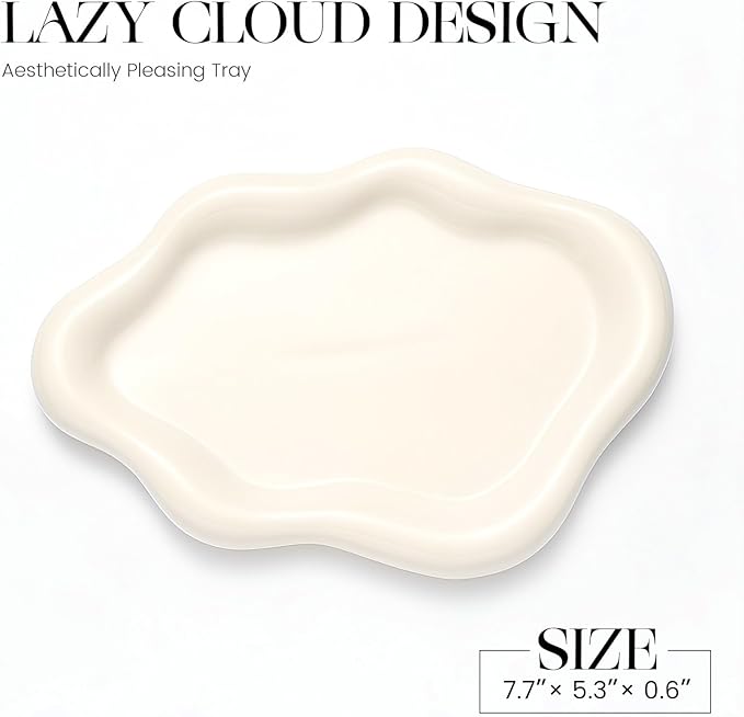 Ceramic White Jewelry Tray, Trinket Dish, Ring Dish, Room Funky Decor Aesthetic, Decorative Cloud Vanity Key Tray for Women, Ring Holder Dish, Cute Jewelry Plate Bowl Room Decor Aesthetic