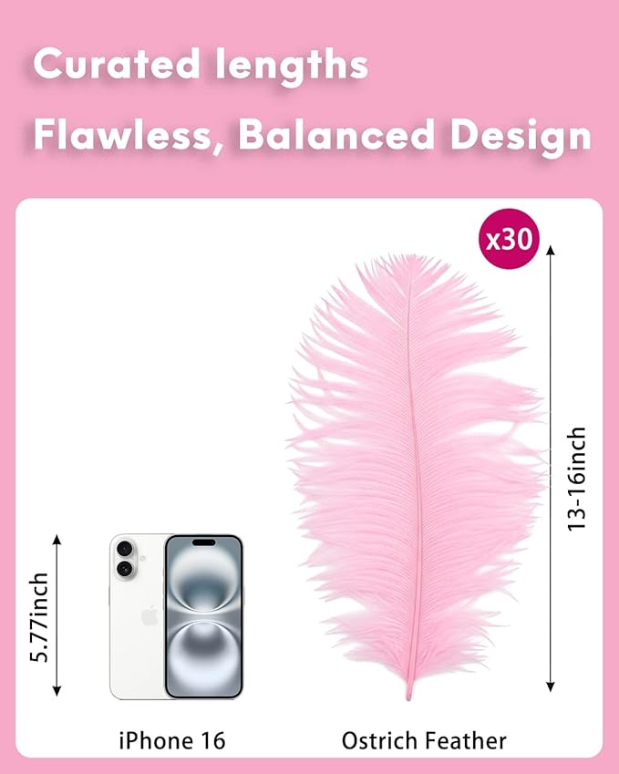 30pcs Light Pink Ostrich Feathers Natural Bulk 13-16in(33-40cm) Vase Craft Wedding Home Party Centerpieces Christmas Day Decoration