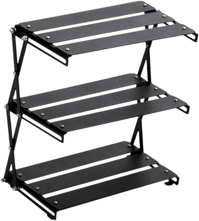 Foldable Camping Storage Rack Display 3 Layered Simple Multipurpose Organizer Storage Shelf for Home Use Party Indoor Outdoor, Brown(Black)