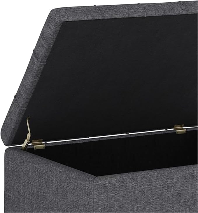 SIMPLIHOME Harrison Small Coffee Table Storage Ottoman - 34 inch Wide Upholstered Linen Look Fabric Rectangular Lift-Top Ottoman in Slate Grey, Transitional Ottoman for Living Room with Hidden Storage