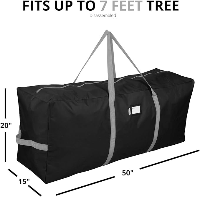 Primode Heavy Duty Christmas Tree Storage Bag | Fits Up to 7.5 Ft. Disassembled Xmas Tree | 50” x 15” x 20” Tree Storage Container | Holiday Storage Box | Durable 600D Oxford Material (Black)