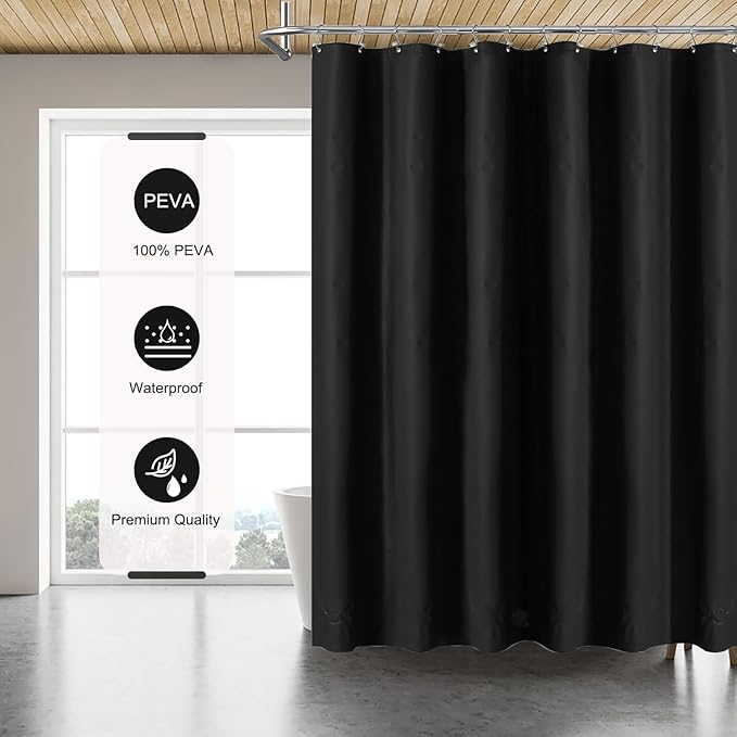 TIKABC Black Shower Curtain Liner 4 Pack, 4G PEVA Shower Liner, Plastic Peva Waterproof Shower Curtains, 72x72 inch with Grommet Holes 3 Magnetic Weights