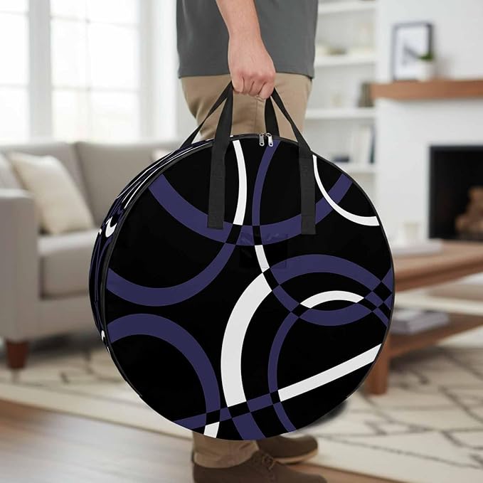 Storage Bag Blue Black Geometric Circle Round Storage Totes Bins Closet Organizers with Zippers & Handle Modern Abstract Lines Clothes Storage Container for Bedroom Dorm Space Saving Packing Supplies