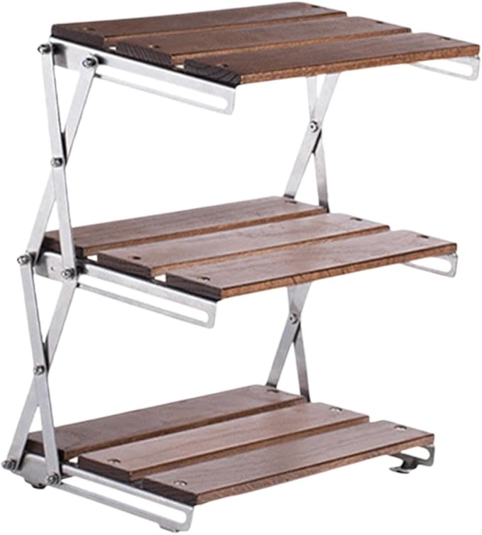 Foldable Camping Storage Rack Display 3 Layered Simple Multipurpose Organizer Storage Shelf for Home Use Party Indoor Outdoor, Brown(Brown)