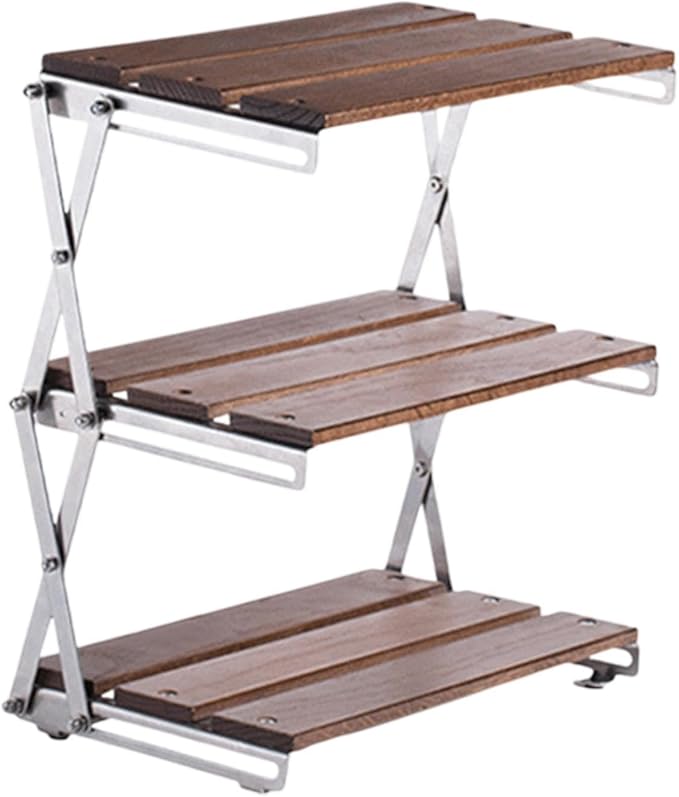 Foldable Camping Storage Rack Display 3 Layered Simple Multipurpose Organizer Storage Shelf for Home Use Party Indoor Outdoor, Brown(Brown)