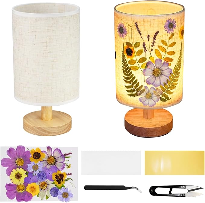 Dried Flowers Table Lamp，Handmade DIY Pressed Nature Flowers Lamp for Bedroom Living Room, Dorm, Home, Office Décor(4 Colors) (Purple)