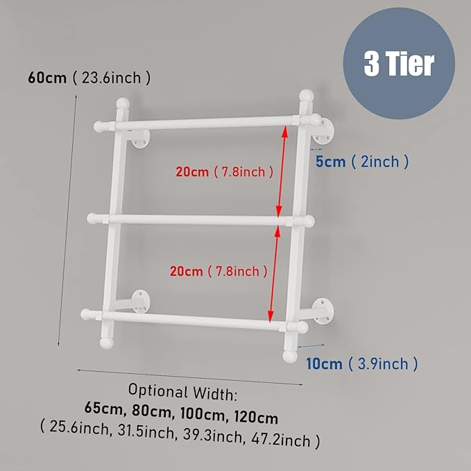 Ribbon/Wrapping Paper Organizer Scarf Shelf 3 Tier,Wall Mount Metal Towels Display Rack,Cakes/Flowers/Gift Shop,White,65X60Cm/25.6X23.6In