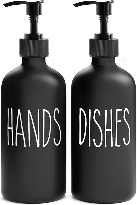 MOMEEMO Soap Dispenser Set 2 Pack, Contains Dish and Hand Soap Dispenser, Perfect for Black Kitchen Decor. (Black)