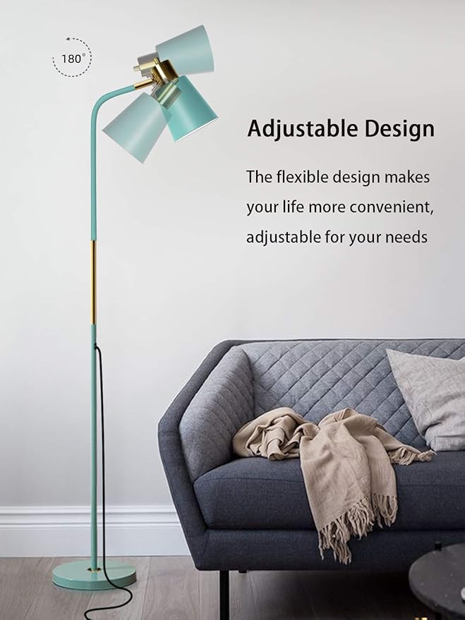 LALISU Floor Lamp, Industrial Floor Lamps for Living Rooms Rustic Farmhouse Reading Standing Floor Lamp Adjustable Metal Heads Indoor Task Lighting for Living Room Bedroom Office Home Décor (Green)