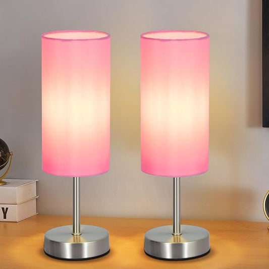 RISLG 2 Pack Small Table Lamps for Bedroom, Bedside Lamps for Nightstand with Wire Switch, Minimalist Modern Desk Lamps with Linen Fabric Shade for Kids Room Living Room Office Dorm, Bulb Included