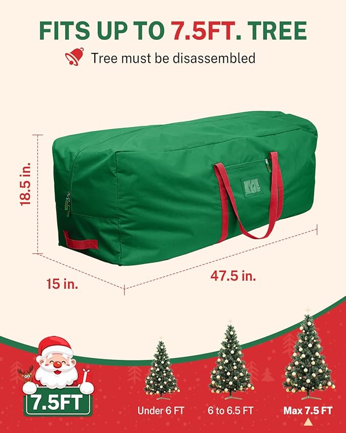 Christmas Tree Storage Bag, MaidMAX Christmas Tree Bag Fits Up to 7.5 ft Tall, Heavy-Duty 600D Oxford Fabric Christmas Tree Storage Box with Handles, Wide Opening Tree Storage Container (Green)