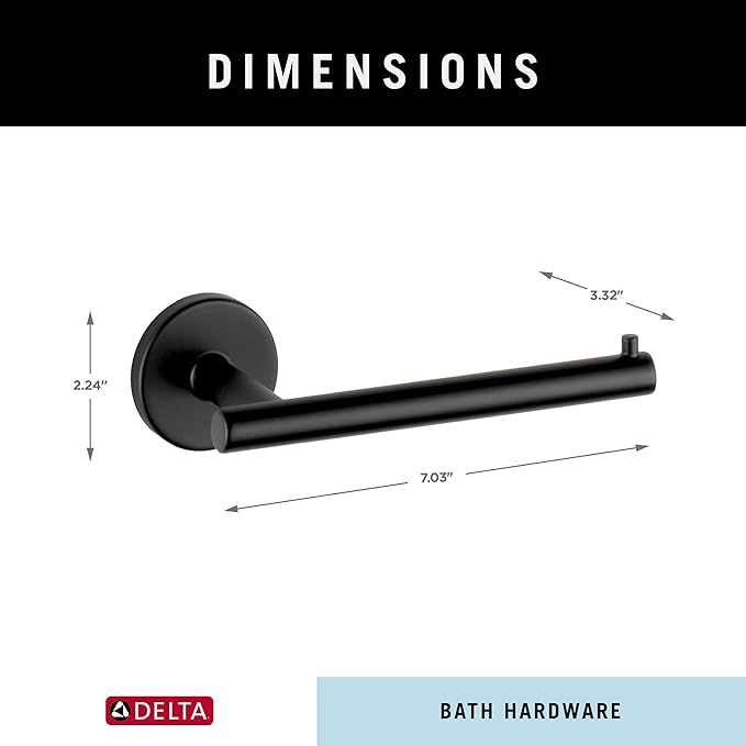 Delta Trinsic (1-Pack) Toilet Paper Holder Matte Black Tissue Roll Holder for Bathroom Organization and Storage Single Post Toilet Tissue Holder Wall Bathroom Accessories 75950-BL