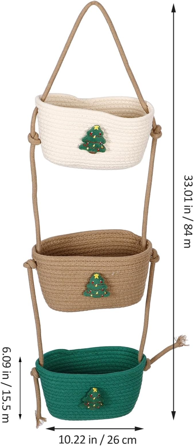 Alipis Wall Hanging Storage Basket Multi-tiered Cotton Rope Organizer for Flowers Sundries and Home Decor Versatile Woven Basket for Living Room Kitchen and Bathroom Storage