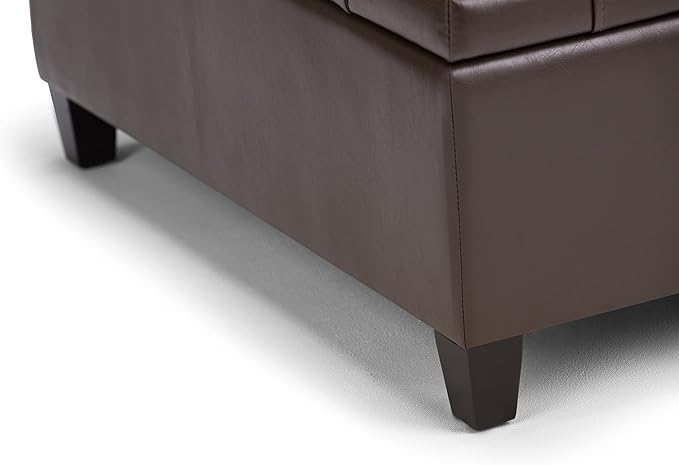 SIMPLIHOME Harrison Coffee Table Storage Ottoman - 36 inch Wide Upholstered Vegan Leather Square Lift-Top Ottoman in Chocolate Brown, Transitional Ottoman for Living Room with Hidden Storage