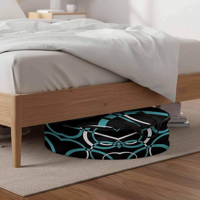 Storage Bag Turquoise Black Geometric Circle Round Storage Totes Bins Closet Organizers with Zippers & Handle Modern Abstract Lines Clothes Storage Container for Bedroom Space Saving Packing Supplies