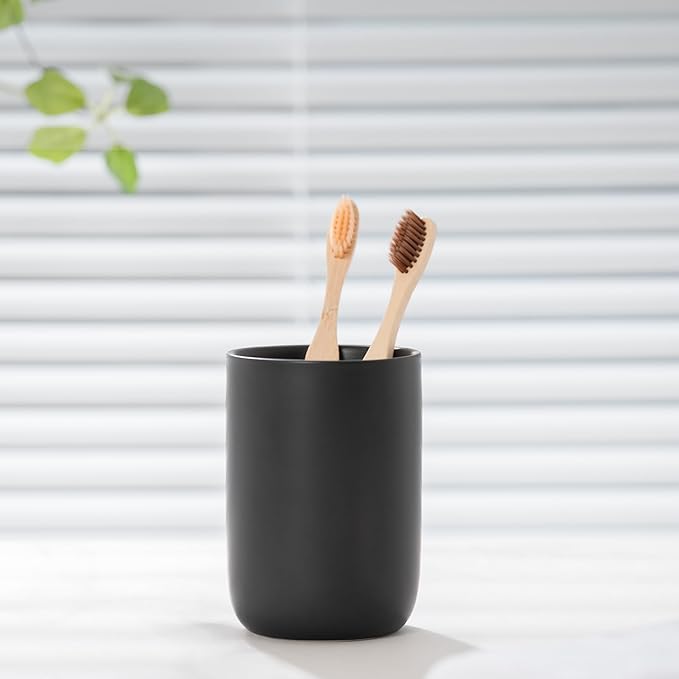 Bathroom Ceramic Toothbrush Cup, Matte Black Toothbrush Cup Holder, Bathroom Storage Organizer
