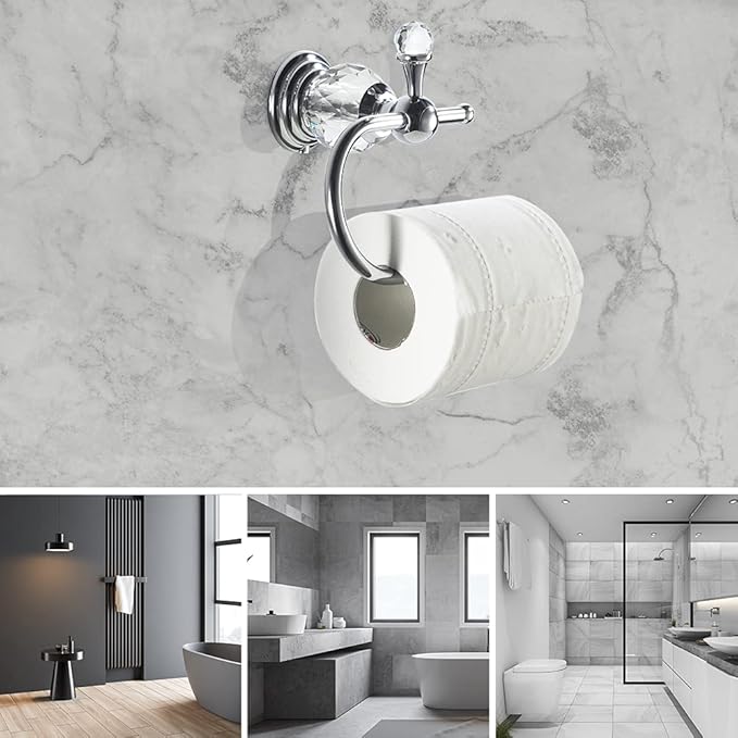 WOLIBEER Crystal Toilet Paper Holder, Polished Chrome Tissue Paper Holder Silver Bathroom Toilet Roll Hanger Wall Mounted Brass