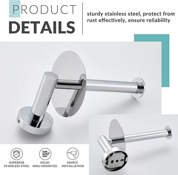 Vertical Toilet Paper Holder, Aomasi Stainless Steel Modern Bathroom Chrome Tissue Hanger with Round Plate, Standing Style TP Roll Storage, Wall Mounted