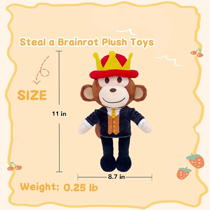Steal a Brainrot 9-Inch Jandel The Monkey Plush – Soft Huggable Decor Piece for Rooms & Collectors