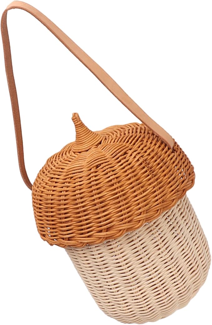 Hanging Baskets Rattan Storage Basket Handmade Photography Props Acorn Shaped Home Decorative for Girls Rattan Basket Bag Kids (Large Handbag)