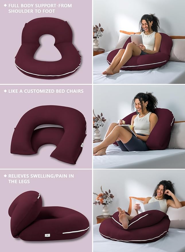 INSEN Reading Pillow, Back Pillow for Sitting in Bed for Reading, Nurse & Relax, Reading Pillow for Adults, Moms & Kids, Sit Up Pillow for Bed (Dark Purple)
