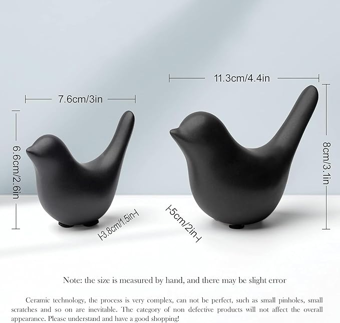 Elegant Black Small Bird Sculptures,Modern Abstract Art Pieces for Bookshelf Decor, Coffee Table Decor, and Luxury Home Decor Accents(2Pcs Black Birds)