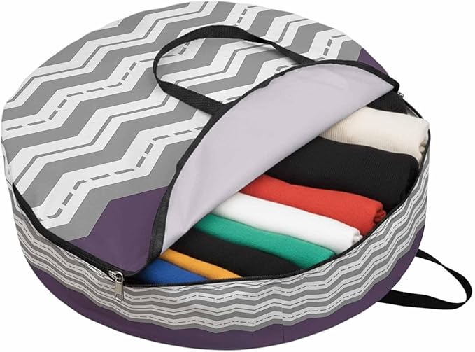 Storage Bag Purple Grey Waves Round Storage Totes Bins Closet Organizers with Zippers & Handle Chevron Stripe Clothes Storage Container for Bedroom Dorm Space Saving Packing Supplies Moving Bags