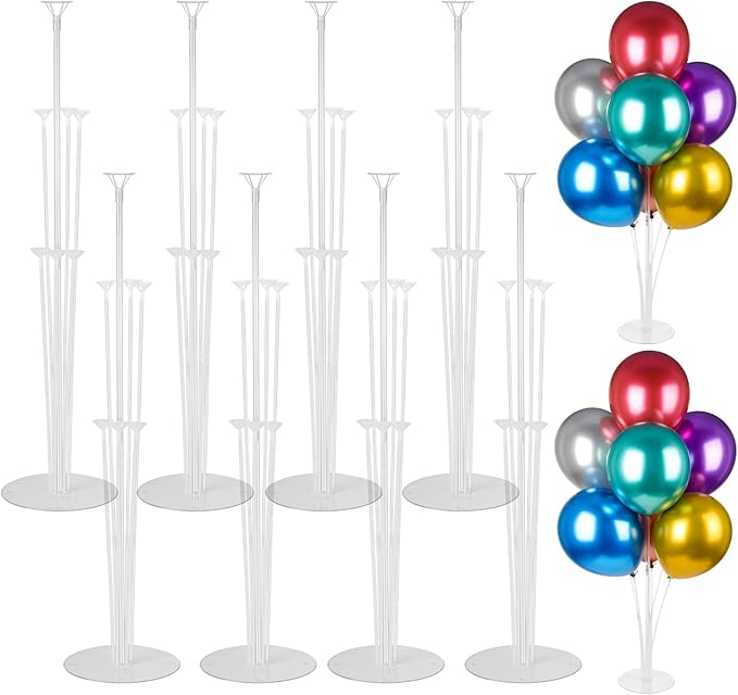 Voircoloria 8 Sets Balloon Stand Kits, Balloon Sticks Holder with Base for Table Graduation Birthday Baby Shower Gender Reveal Party Decorations