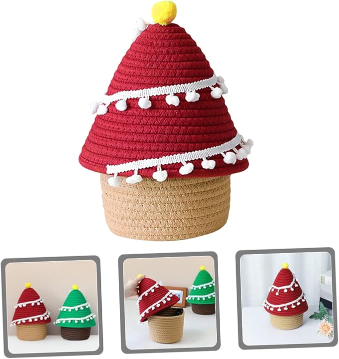 SOLUSTRE Cartoon Christmas Tree Storage Basket Thread Decorative Organizer for Toys and Sundries for Holiday and Everyday Use Lightweight and Stylish Design