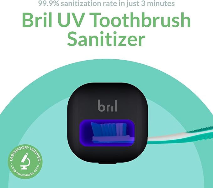 Bril UV-C Toothbrush Cleaner and Holder – Wall Mounted Toothbrush Head Cover, Electric & Manual Brush Cleaner Cover Case with Magnetic Mount, Portable, Durable, Rechargeable, Universal Fit – Black