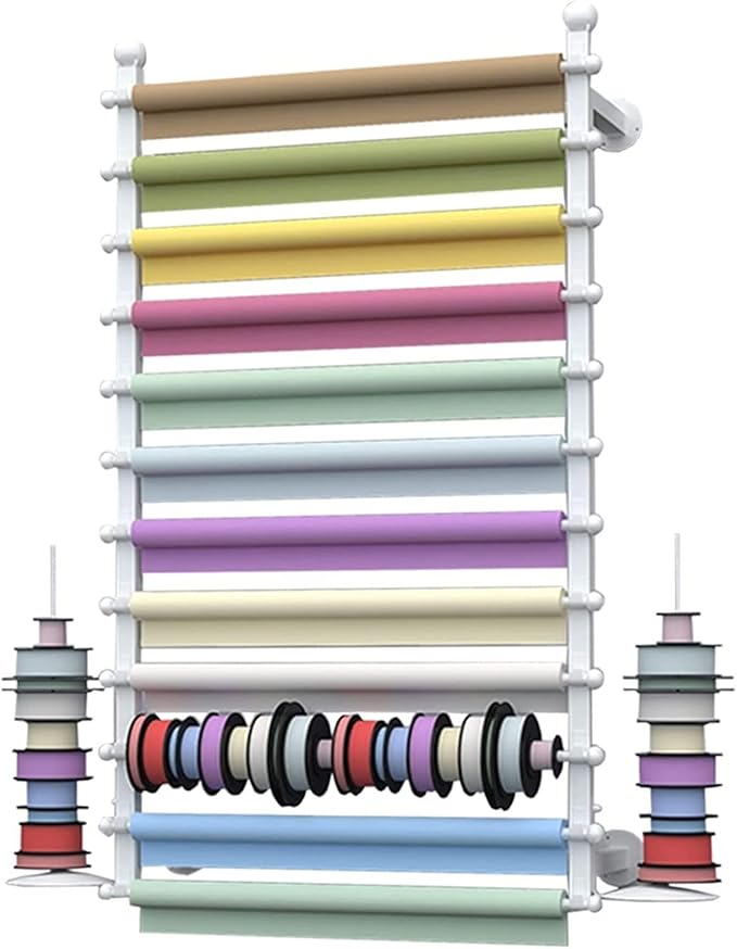 Wall Wrapping Paper Ribbon Organizers and Storage for Gift Shop/Flower Store, Iron Finish Commercial Multi-Purpose Stand, 120cm/47.2inch Tall,White 100cm/39.4in Wide