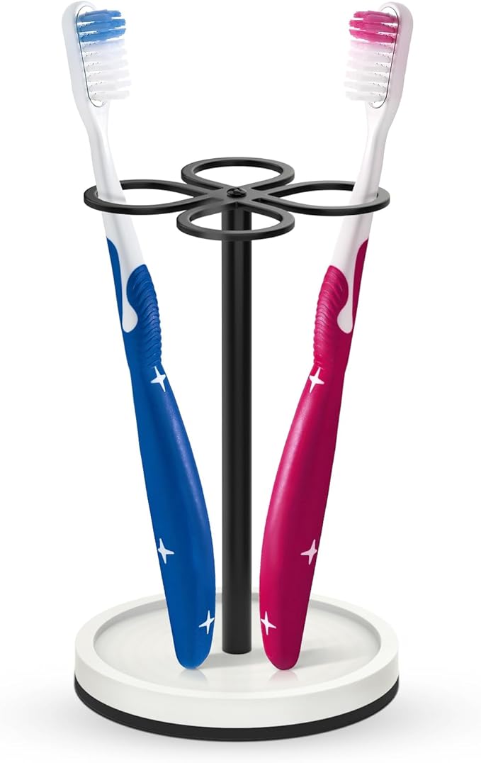 Luxspire Toothbrush Holder Stand, Stainless Steel Toothbrush Organizer with Diatomaceous Earth Base, Toothbrush Holder for Bathroom, Suitable for Home, Hotel Countertop Vanity, Matte Black
