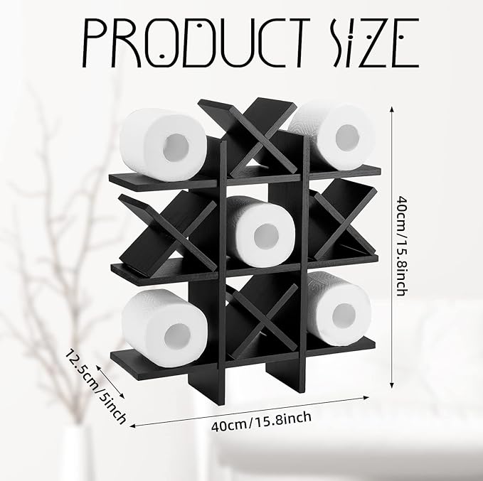 Weysat Tic Tac Toe Toilet Paper Holder Stand Bathroom Wall Decor Rustic Wooden Hanging Storage Freestanding Wall Mounted Shelves Decor for Toilet Tissue Farmhouse