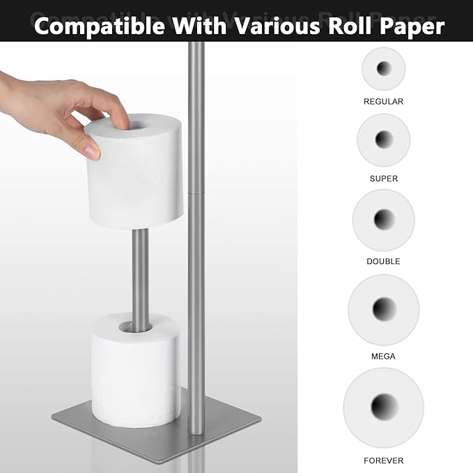 Toilet Paper Holder Stand Silver Bathroom Toilet Paper Roll Holder Freestanding Toilet Paper Holder with Reserve Toilet Tissue Storage Shelf, Holds Up to 4 Rolls of Paper