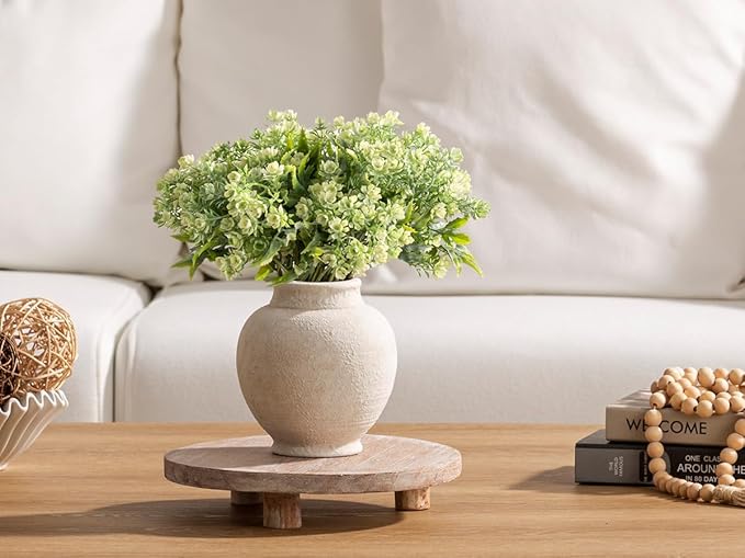 Ceramic Rustic Farmhouse Vase, 6 Inch White Small Flower Vase Decorative Vase Short Pottery Vases for Home Decor Table Living Room Entryway Mantel Bookshelf Bedroom Bathroom Kitchen - White
