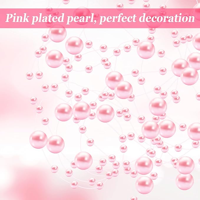 Tondiamo 24 Pcs Artificial Pearl String for Floating Candle Faux Pearls Beads String Garland Centerpiece Decoration for Vases Filler Wedding Spring Holiday Party Decor(Pink)