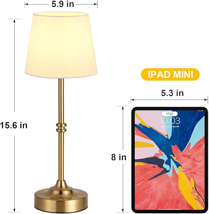 Kakanuo Rechargeable Cordless Table Lamp Gold - 2 Pack Brass 4000mAh Battery Operated Lamp, Touch Control Stepless Dimming, for Home Decor, Dining Table, Living Room, Bedroom